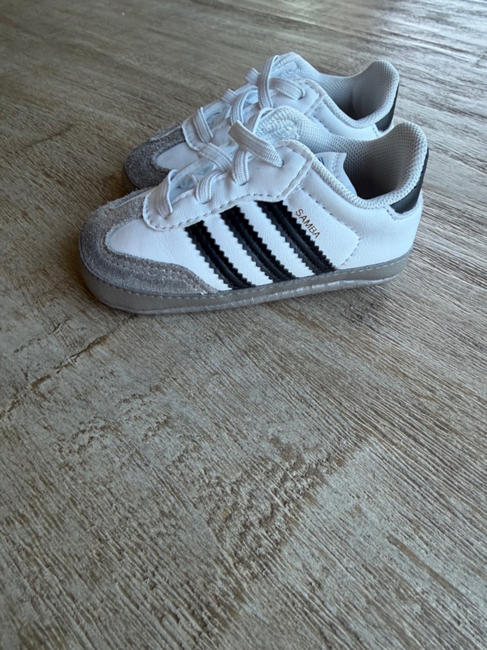adidas Kids Samba White with Black and Gray Accents Sneakers